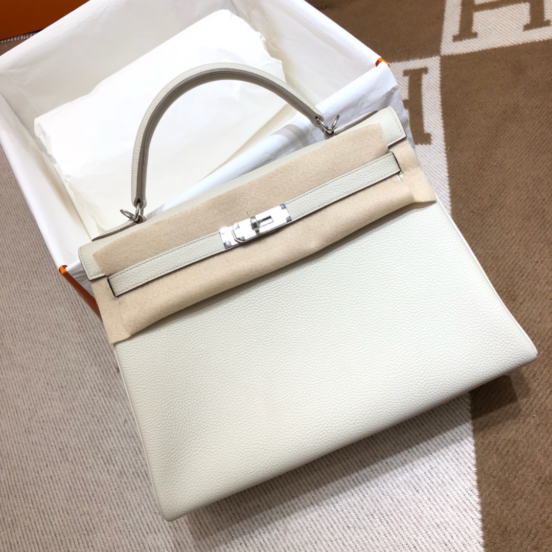 Hermes Kelly 32cm Handbag Shoulder Bag in White Togo Leather